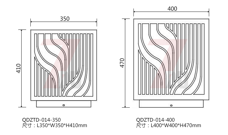 QDZTD-014方形镀铜拉丝矮柱柱头灯常规尺寸图二